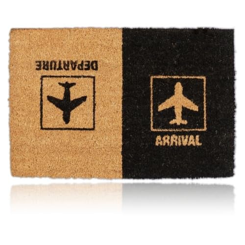 Relaxdays Deurmat Kokos Arrival Departure, Bruin/Zwart, B/D: 40 x 60 cm