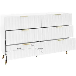 Sideboard 120x40x77 mit 6 Schubladen, minimalistisches Design, goldene Akzente, Beine für einfache Reinigung in Weiß und Gold