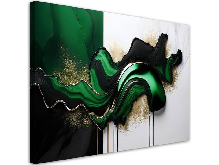 Feeby Leinwandbild Grüne moderne Abstraktion mit Gold 100x70cm, Rechteckig, 100x70 cm, Bilder & Rahmen, Bilder, Leinwandbilder