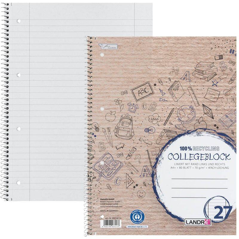 herlitz LANDRÉ® Collegeblock Recycling Lineatur 27 liniert DIN A4 Innen- und Außenrand 400146722