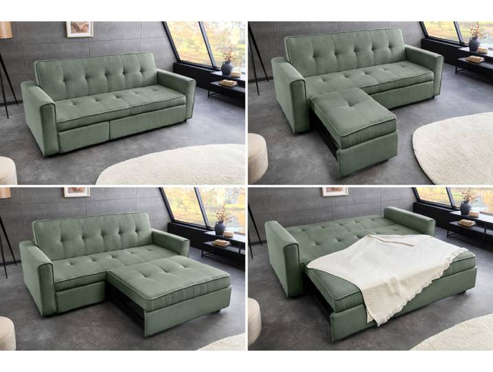 Ausziehbares Schlafsofa SMART 180cm grün Cord 2-Sitzer Couch mit Nosagfederung Wohnzimmer Modern & Design
