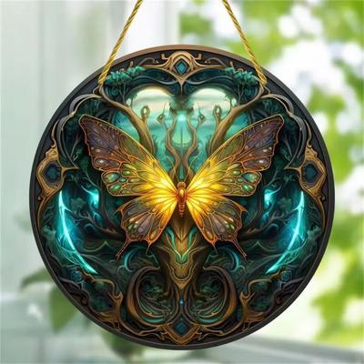 Inspired Finds Butterfly Acrylic Suncatcher Round Window Hanging Decorative Sun Catcher Wall Art enchanted Forest Glow