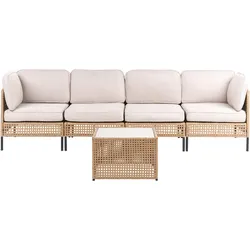 GARTENSOFA mit Tisch 4-Sitzer modular Polyrattan Hellbeige Omegana