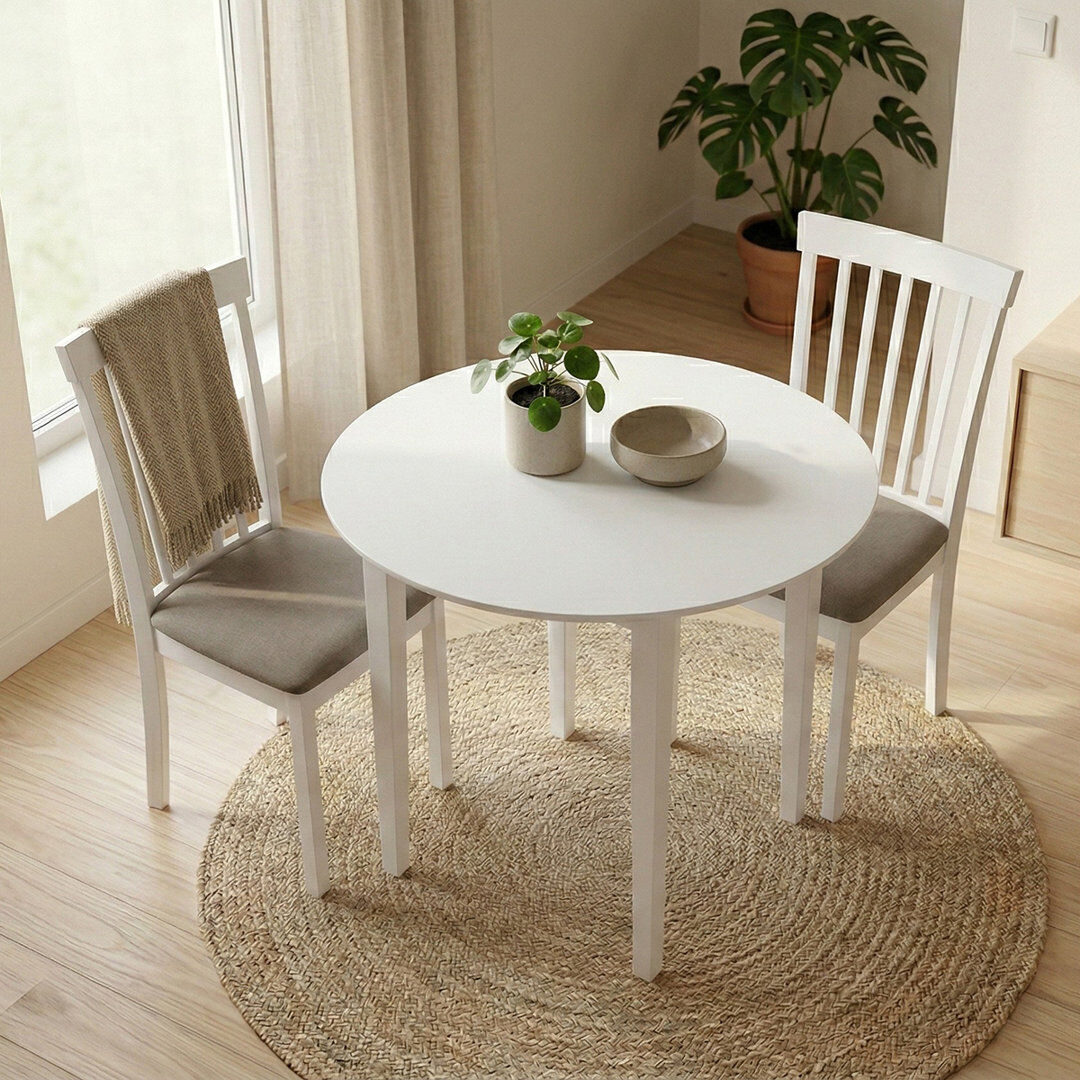 Borough Wharf Anele Round Solid Dining Table 90 cm White White