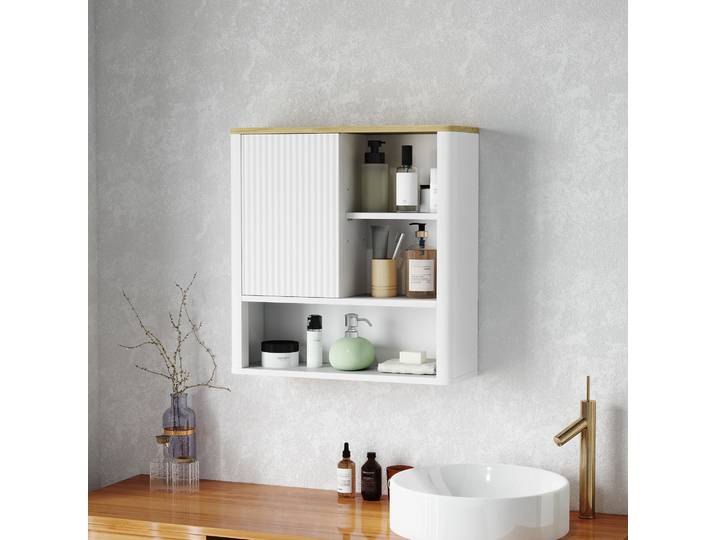 HOMCOM Armoire Murale Salle de Bains Porte Coulissante Blanc