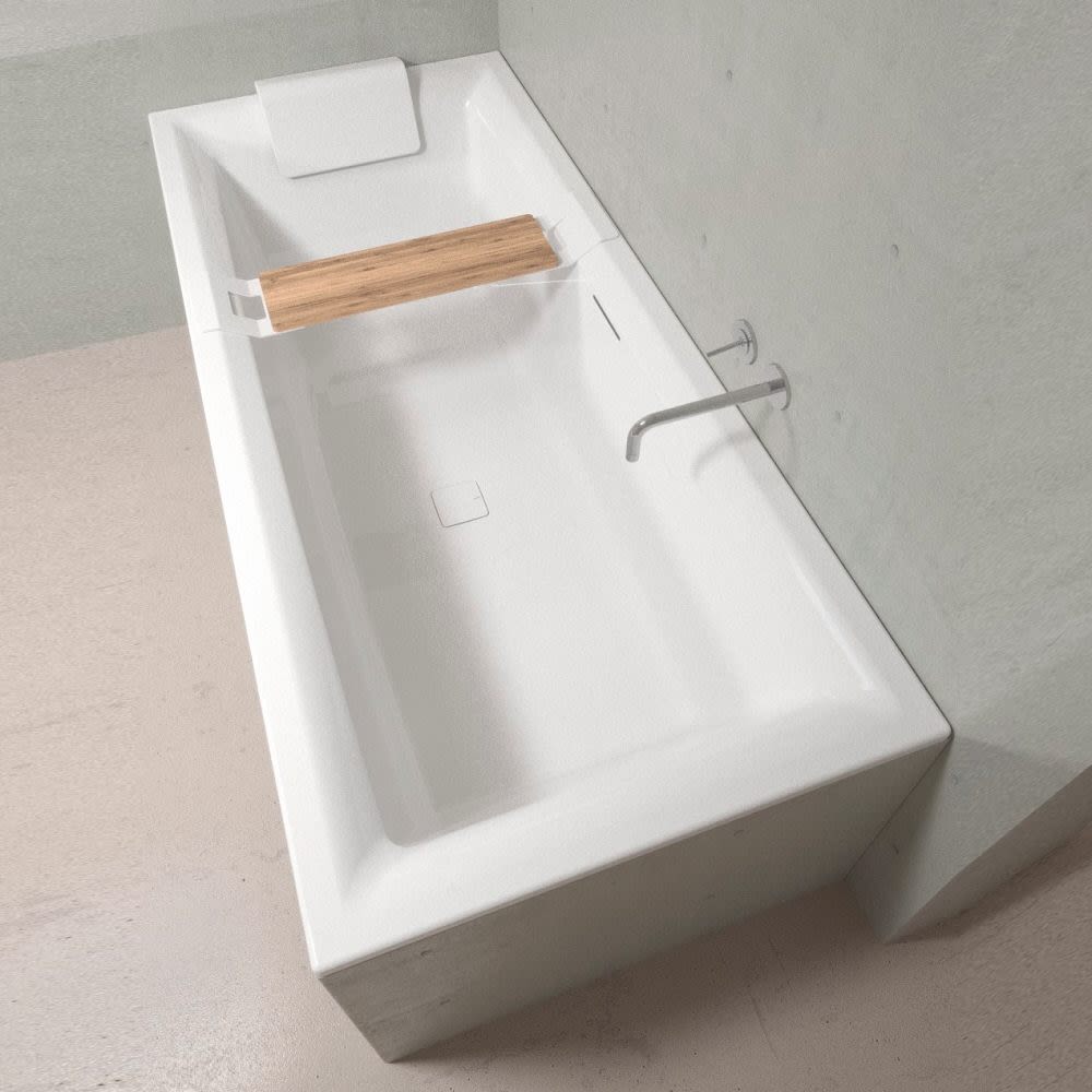 Riho Still Square Rechteck-Badewanne 180 x 80 cm mit Riho Fall, LED-Beleuchtung, Kopfstütze links