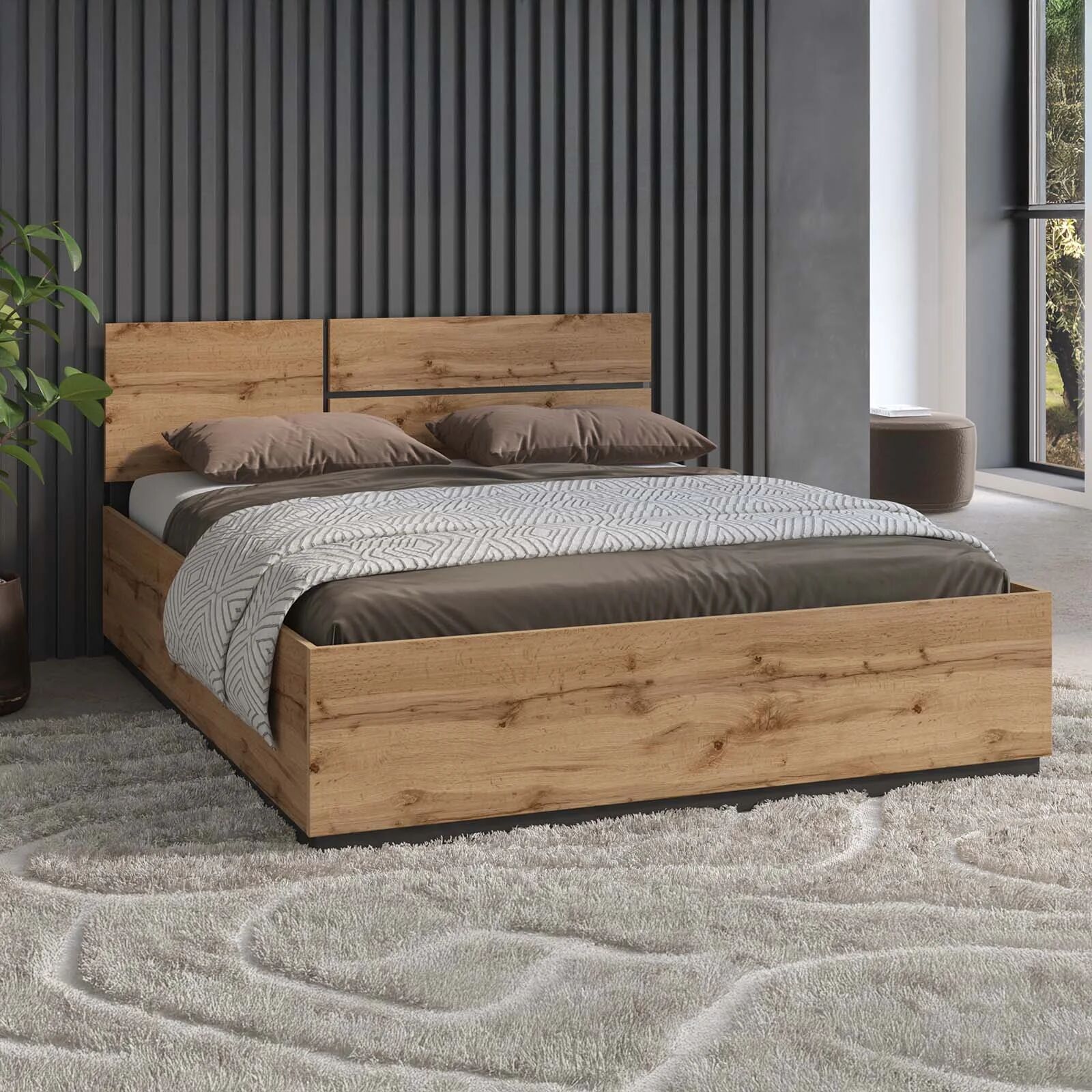 garneroarredamenti Letto matrimoniale 160x200cm testiera reversibile rovere Lolla