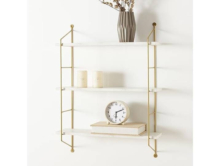 [en.casa] Wandregal Ösel Hängeregal Bücherregal hängend mit 3 Regalböden Marmor-Optik Weiß Wohnzimmer Regal mit Stahlrahmen Küchenregal