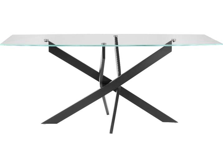 Esstisch GOODPRODUCT Kairi , schwarz (schwarz, glas), B:180cm H:76cm T:80cm, Tische, Esstisch, Glastischplatte, pulverbeschichtetem Metallgestell, zwei Tischbreiten