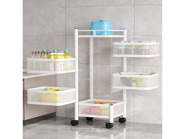 Desserte de Cuisine avec Roulettes pour Légumes et fruits - 5 Paniers 28x28x94cm Blanc
