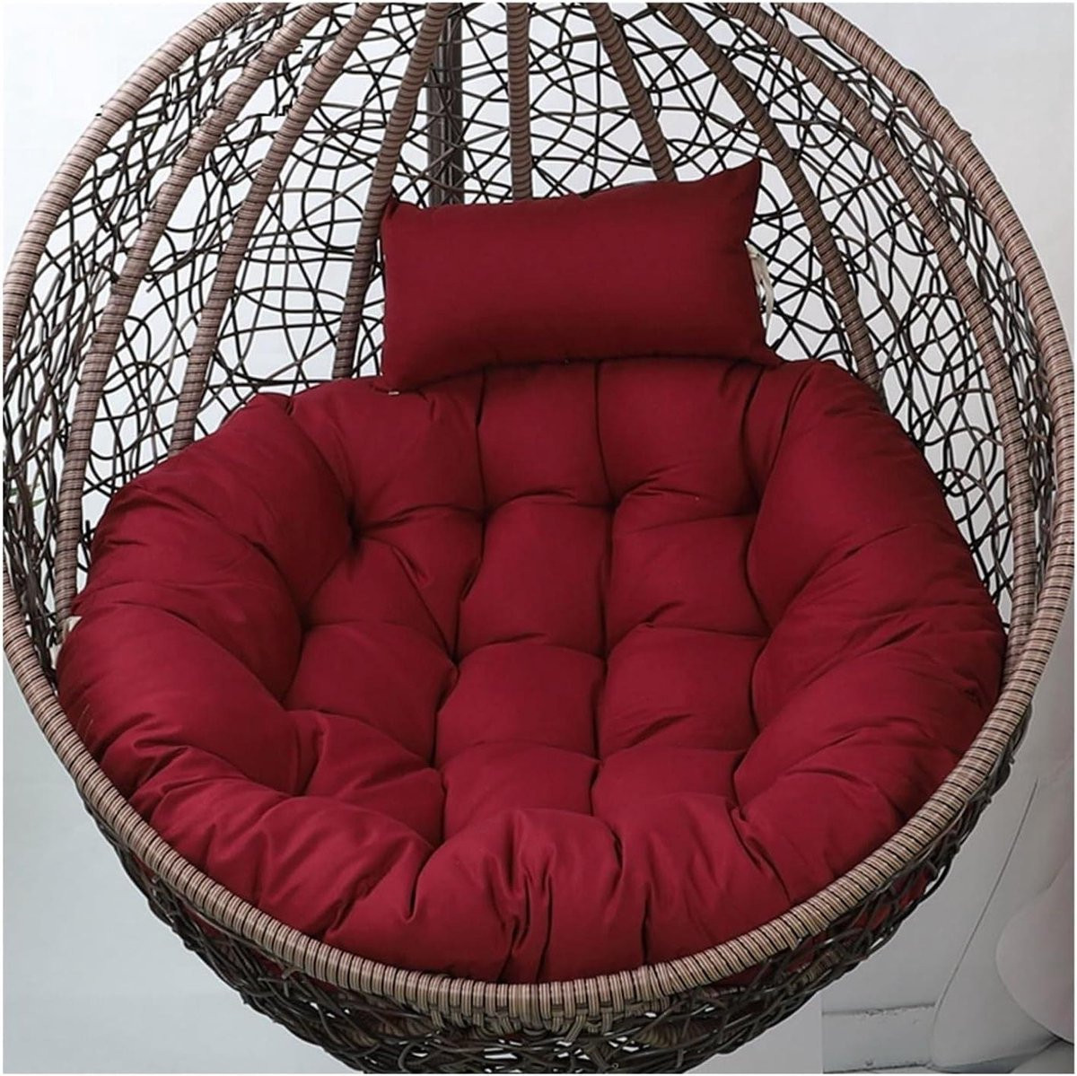 Donkerrood Hangstoelkussen met Verstelbare Hoofdsteun en Foam Flakes Vulling - 120 cm Diameter