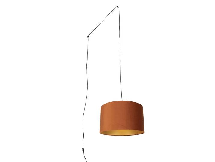 Suspension noire avec prise et abat-jour orange avec intérieur