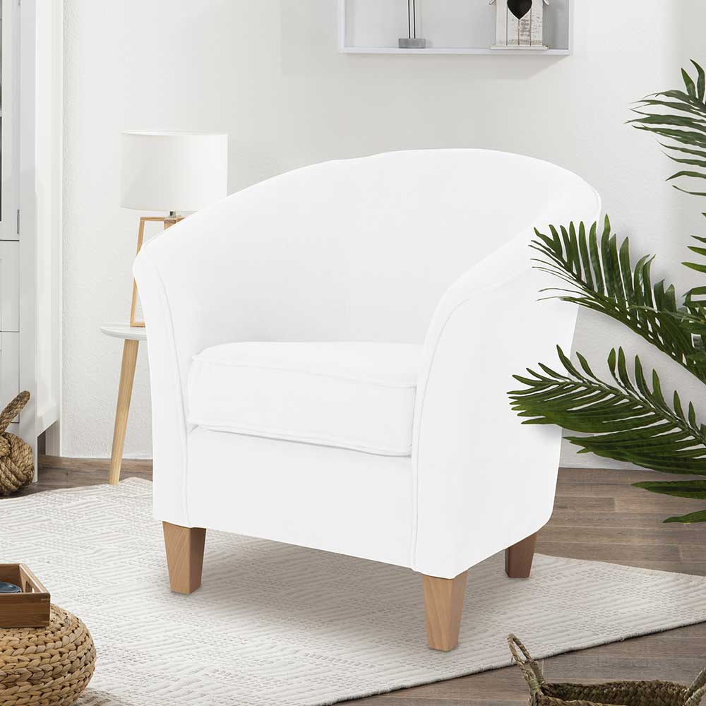 Pharao24.de Cremeweißer Lounge Sessel in modernem Design Velours