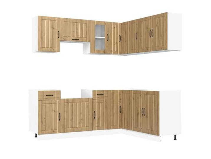 fsahslih 11-TLG. Küchenschrank-Set Kalmar Küchenzeile Artisan-Eiche Moderne 11-teilige Küchenzeile in Artisan-Eiche mit Glaselementen für reichlich Stauraum in der Küche.