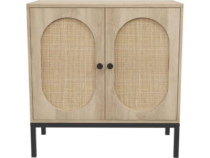 Buffet de Cuisine - PROMIRACAL - Verre Cannelé - MDF & Verre Trempé - 80x40x83cm - Beige