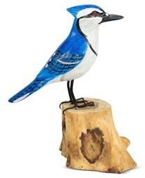 G6 Collection "Wood Blue Jay Figurine - Hand Carved Songbird Sculpture, Nature Inspired Bird Decor - 7.5"" tall x 5"" wide x 3"" deep"