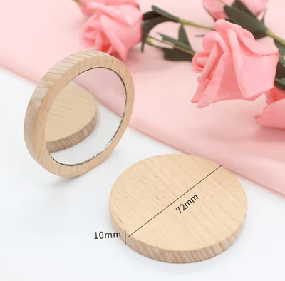 Inspire Curations 10 Piece Mini Wooden Round Pocket Makeup Mirror Set beech