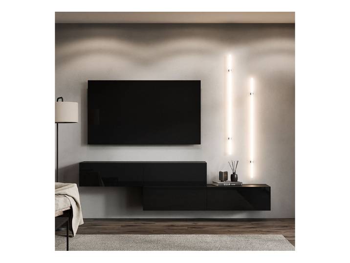 Planetmöbel TV-Board WEST (TV-Board 2x 160 cm in Schwarz), versetzt montierar