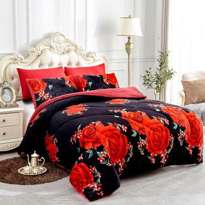 JML 3-Piece Floral Printed Sherpa-Backing Reversible Comforter Set