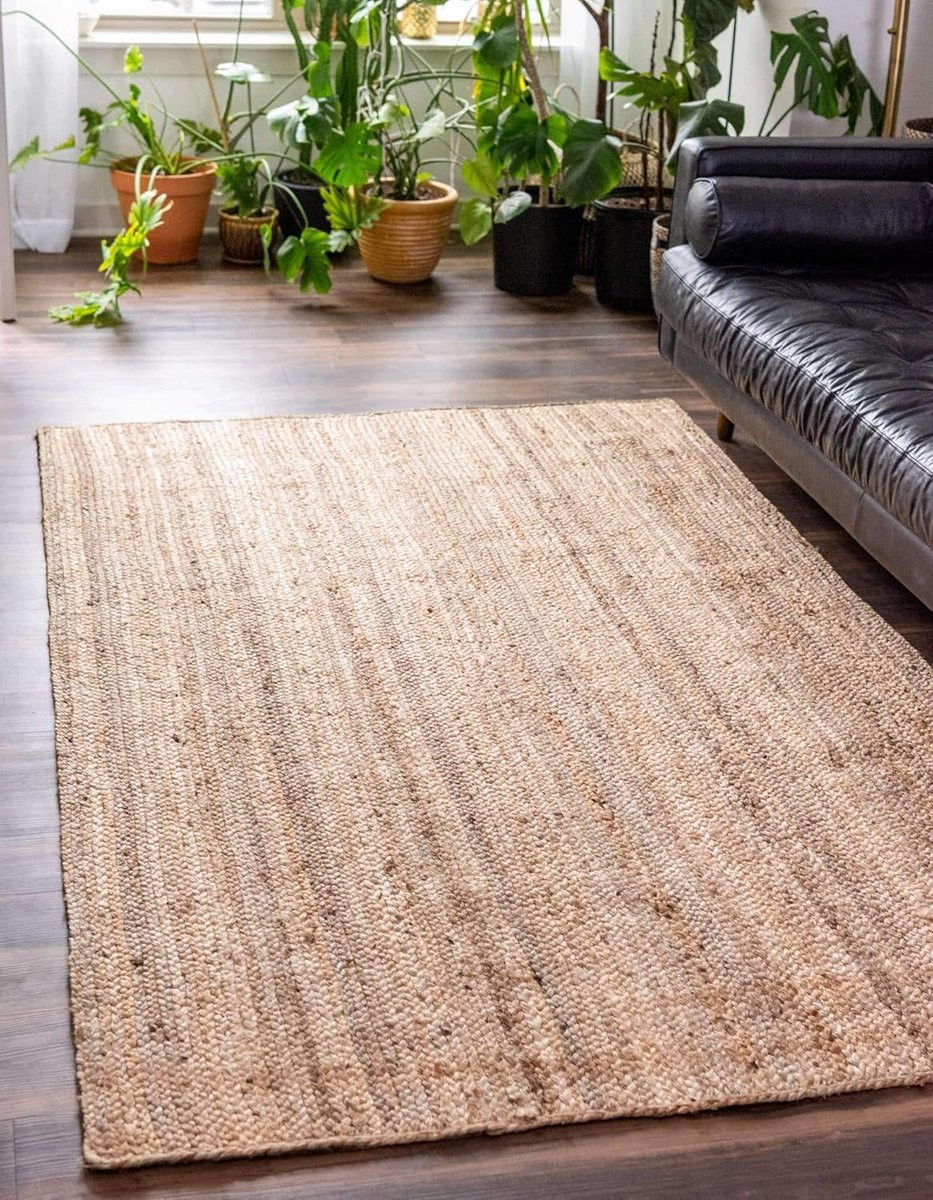 Handgeweven Vierkant Jute Vloerkleed Beige