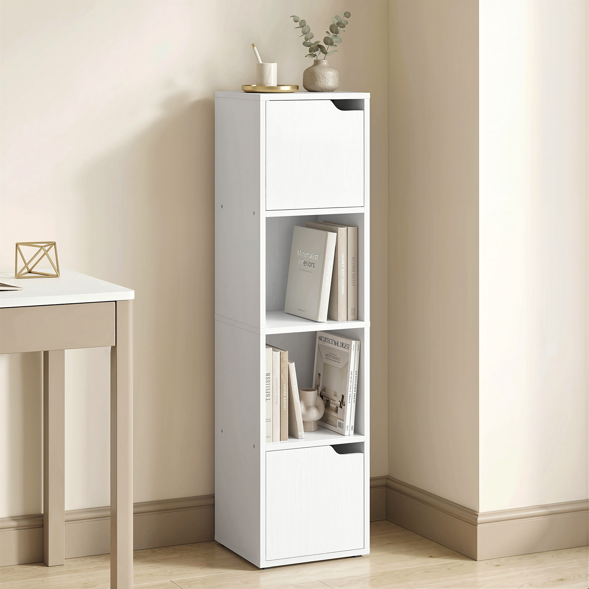 Homcom Libreria con 2 Armadietti e Ante, Scaffale a 4 Ripiani, Bianco   Aosom Italy