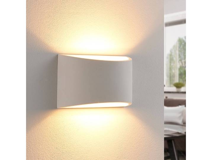 Wandlampe Heiko Lindby, dimmbar, weiß / opal, für Wohn- / Esszimmer, Gips / Ton, Modern, Wandleuchte, Wandlampe Innen
