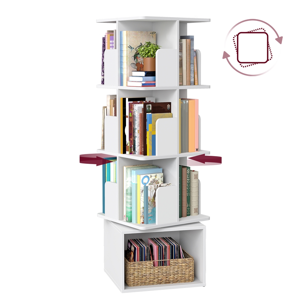 VASAGLE Custos Kollektion - Drehbares Bücherregal mit offenen Fächern und 4 Ebenen LBC471WB01