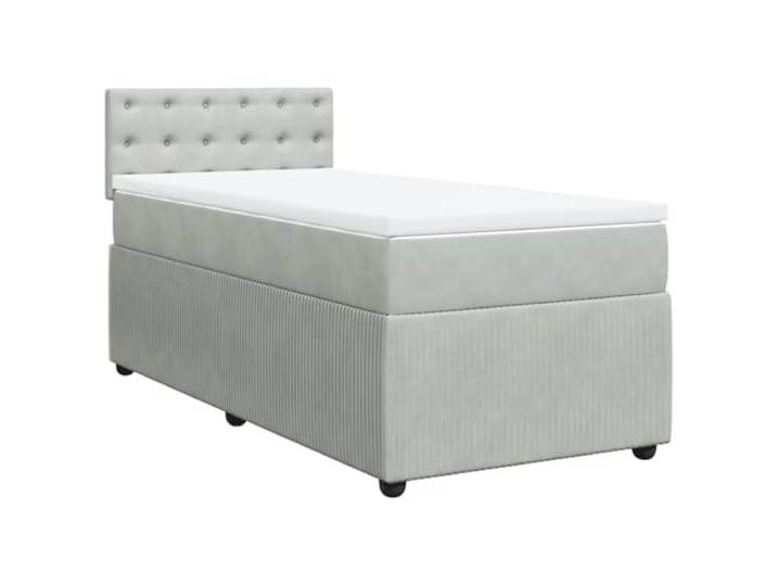 PUGYNBK Boxspringbett mit Matratze aus Samt, Hellgrau, 100 x 200 cm Taschenfedern, abnehmbarer Matratzenschoner, Lattenrost, atmungsaktive Unterstützung