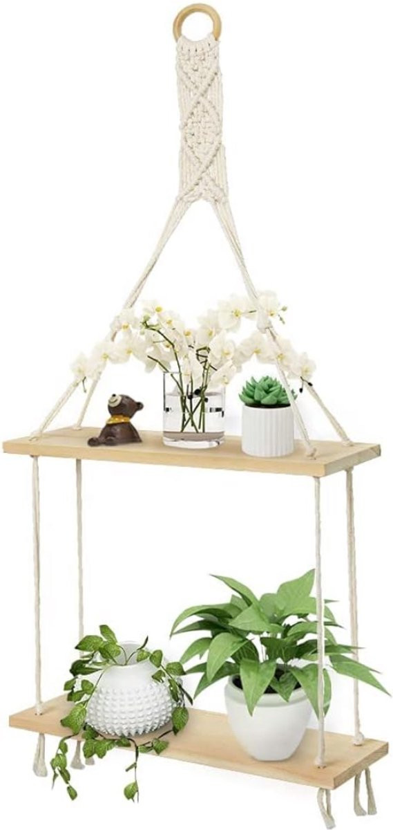 Boho Chic Macrame Houten Wandplank voor Woonkamer, Badkamer of Slaapkamer