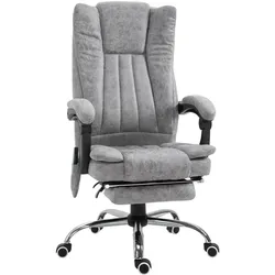 MODFU Bürostuhl Massagesessel 62x67x120 cm mit Massage und Wärmefunktion Liegefunktion Fußstütze Mikrofaser Bezug Grau