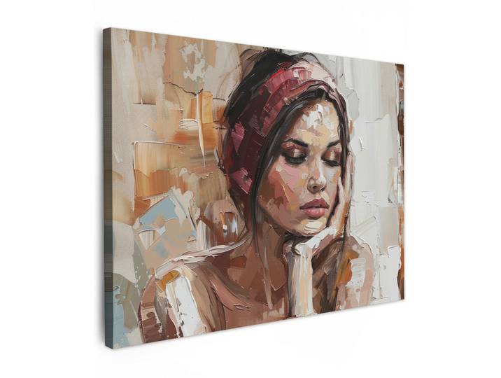 MuchoWow Leinwandbild - Frau - Lackierung - Porträt - Modern - 80x60 - Malerei, Altrosa, Textil, Kiefer, Abstrakt, Rechteckig, 80x60 cm, gerahmt, Bilder & Rahmen, Bilder, Wandbilder