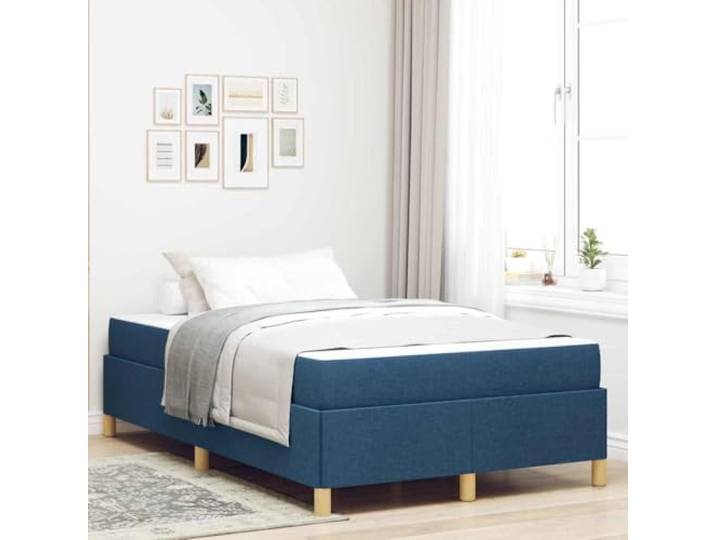 Stoffbezug Holzwerkstoff modernes Design Bettgestell 120 x 190 cm Blau Bettrahmen mit Matratze Blau 120 x 190 cm Stoff Doppelbett mit Stauraum Taschenfederkern Lattenrost