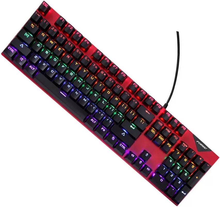INF Mechanische Tastatur mit Kabel, Regenbogen-Hintergrundbeleuchtung, blauer Schalter, Hot-Swap-fähig, 104 Tasten Rot