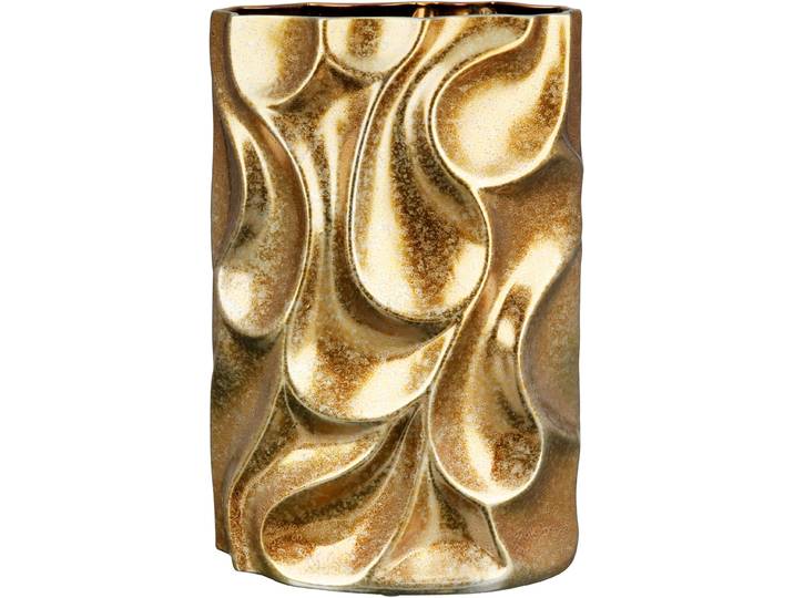 Tischvase CASABLANCA BY GILDE Relief, Höhe ca. 36 cm, mit Dellen-Struktur , gold (goldfarben), B:25cm H:36cm T:14cm, Keramik, Vasen, Tischvase, dekorative Vase aus Keramik, Blumenvase