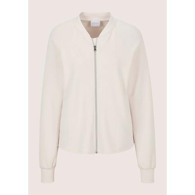Kurzjacke MADELEINE "Jerseyjacke Basicjacke mit Blousonkragen", Damen, Gr. 40, weiß (perlweiß), Obermaterial: 50% Polyamid PA. 45% Viskose CV. 5% Elasthan EL., Modern, Jacken Kurzjacke, Blousonkragen