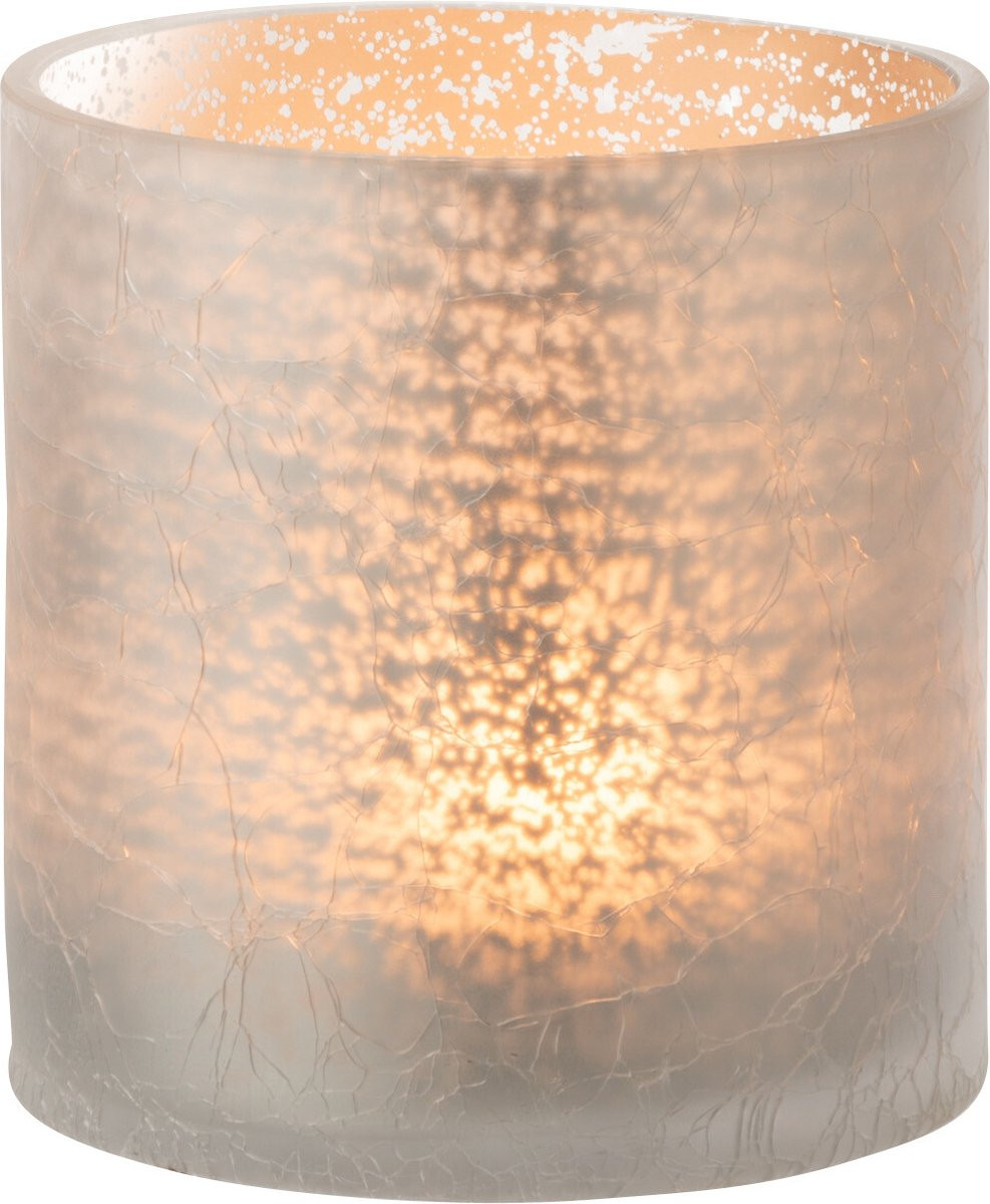 J-Line Windlicht Cilinder Craquelé Glas Grijs Medium