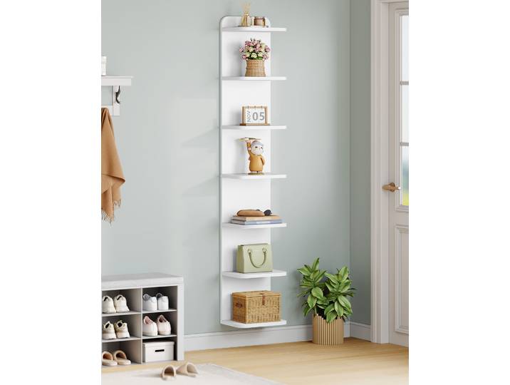 Étagère autoportante à 7 niveaux, bibliothèque au design moderne, étagère murale, bibliothèque autoportante murale, pour bureau, salon, chambre à coucher, blanc