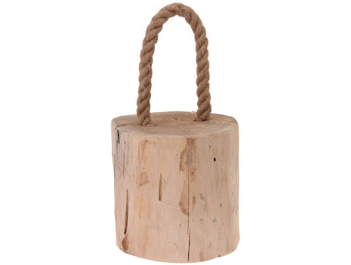 Türstopper Holzstamm mit Kordel, Türklotz aus Teakholz, 12 x 13 x 18 cm
