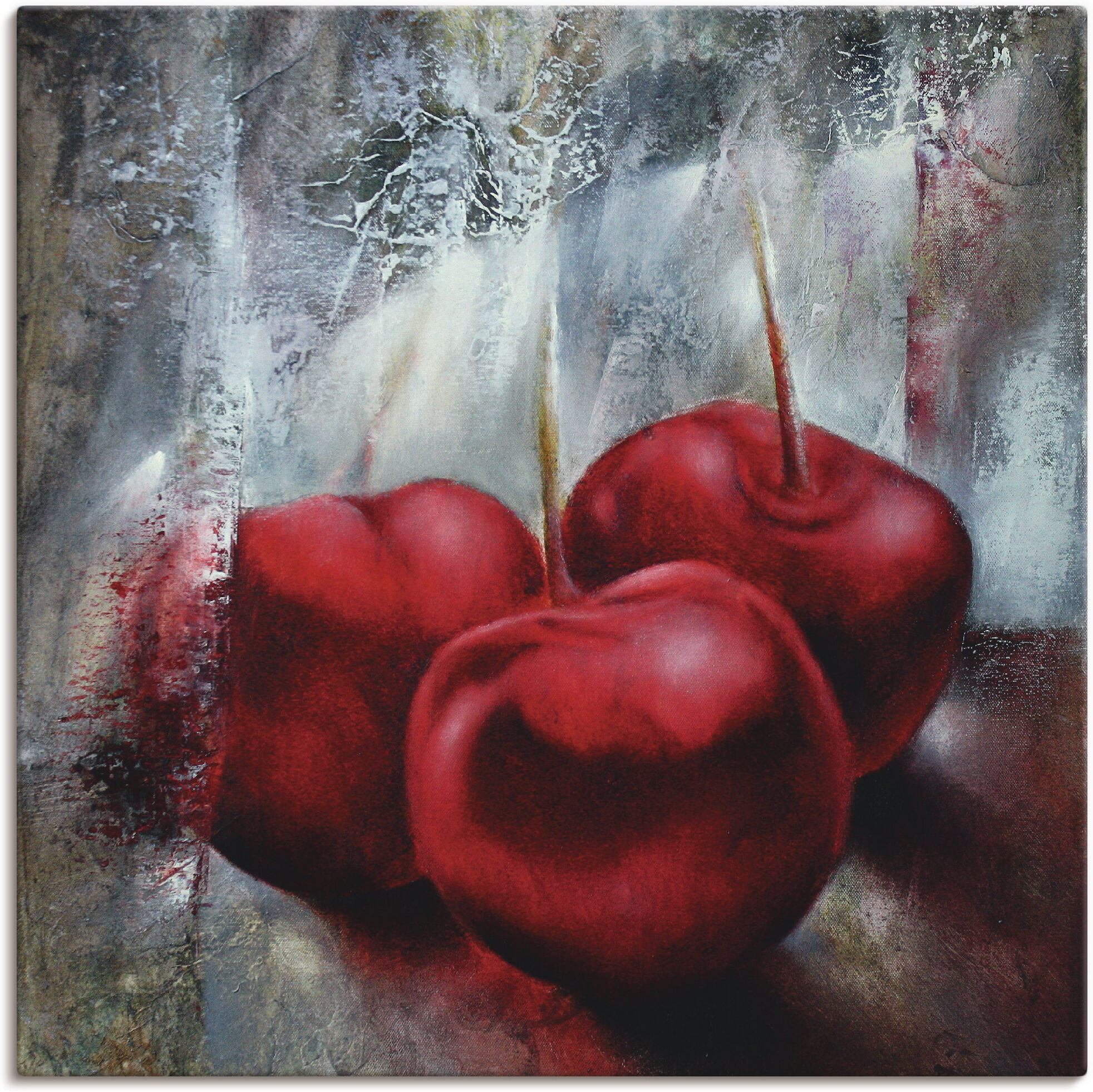 Leinwandbild ARTLAND "Kirschen", rot (farbe bild(er): rot), B:70cm H:70cm, Bilder, Leinwandbild, auf Holzrahmen gespannt farbe bild(er): rot B/H/T: 70cm x 70cm, Leinwandbild Speisen quadratisch, 1 Stk.