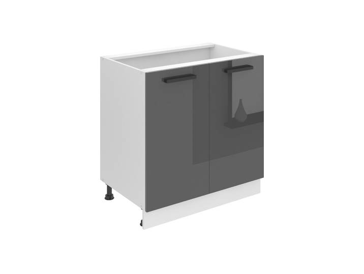 Belini Armoire basse de cuisine\, armoire basse de cuisine largeur 80 cm. SD Armoire basse de cuisine sans plan de travail. Armoire de cuisine avec 2 portes\, argent brillant