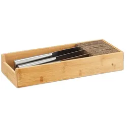 relaxdays Bambus-Messerhalter braun, 38x6.5x15.5 cm