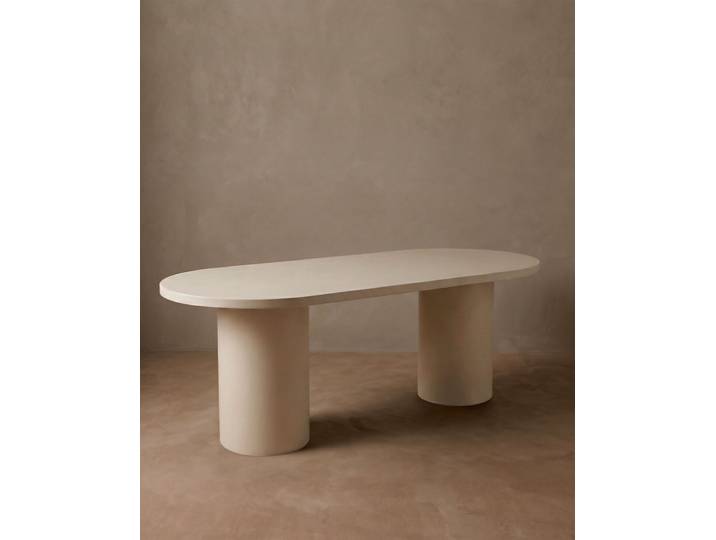 Table de salle à manger ovale en microciment blanc cassé 180x75cm
