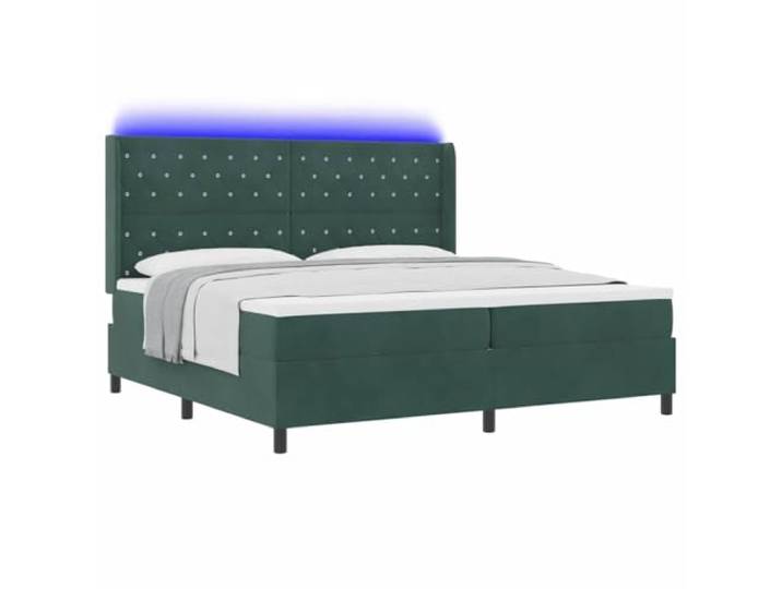KTHLBRH Boxspringbett mit Matratze dunkelgrün 200 x 200 cm Samt Mehrfarbige LED-Lichter, Holzrahmen, zeitgenössisches Design
