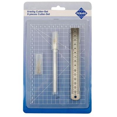 PEBARO 17MAT - Cutter-Set, 8-teilig, mit Cutter-Messer, Lineal und Schneidematte