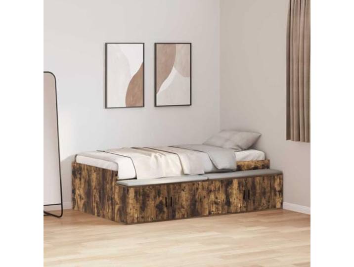 WDGJJFECNMUEHI Holzwerkstoff Stauraum Bettgestell 90x190 cm Braun Bettgestell mit Schubladen Geräucherte Eiche 90x190 cm Holzwerkstoff Stabil Bettrahmen mit Stauraum Massiv Optik für