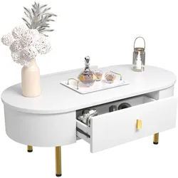 Couchtisch 108x50x40 cm mit zwei Schubladen und goldenen Akzenten – Abgerundete Ecken, Elegantes Design aus MDF mit hochwertiger Sprühfarbe