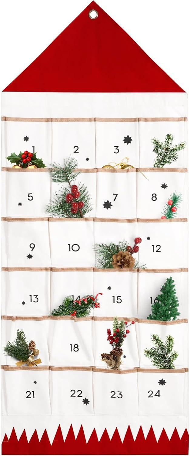 oCreon Kerstadventskalender met 24 zakjes - Herbruikbare countdown kalender opbergtas voor volwassenen