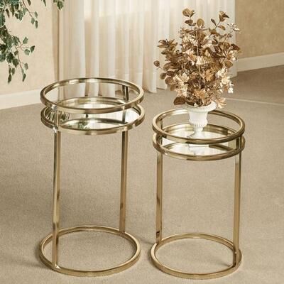 Touch of Class Landon Mirrored Nesting Tables Gold Set of Two, Set of Two, Gold