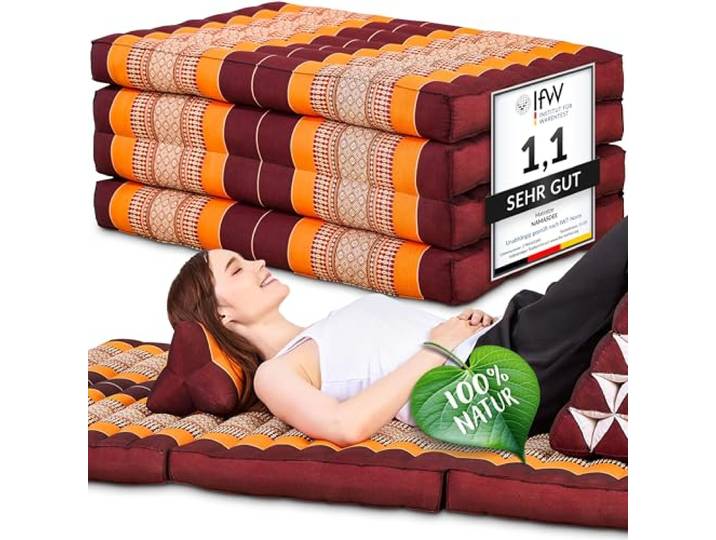 Namasdee Klappmatratze 200x80x8cm mit 100% natürlicher Kapokfüllung (Orange)
