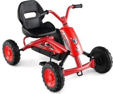 Costway Go Kart for Kids 4 Wheel with Steering Handlebars and Adjustable Seat-Red